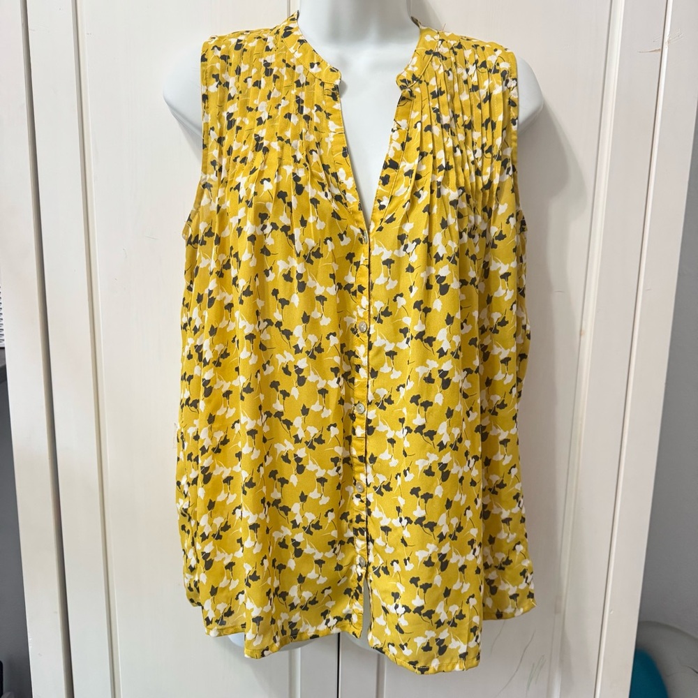 Anthropologie Sunday in Brooklyn Yellow Floral Sleeveless Top Medium - Picture 2 of 8